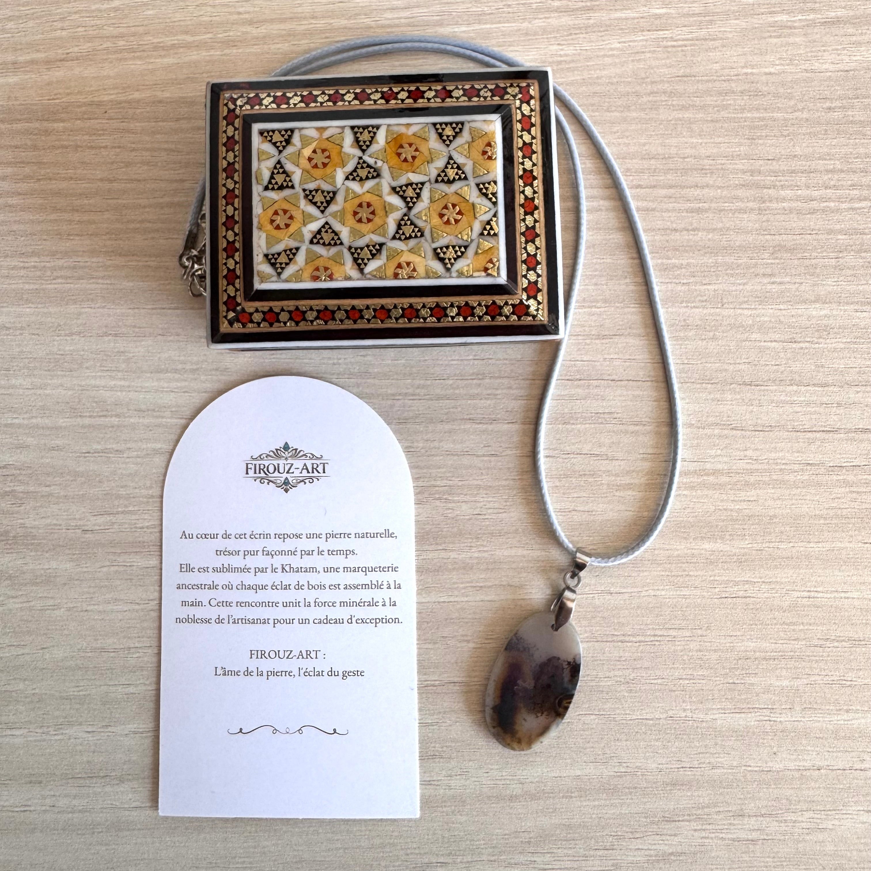 Coffret cadeau en Khatam persan avec pendentif en agate naturelle - FIROUZ ART