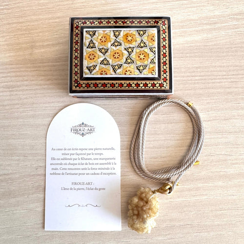 Coffret cadeau en Khatam persan avec pendentif en citrine brute naturelle - FIROUZ ART